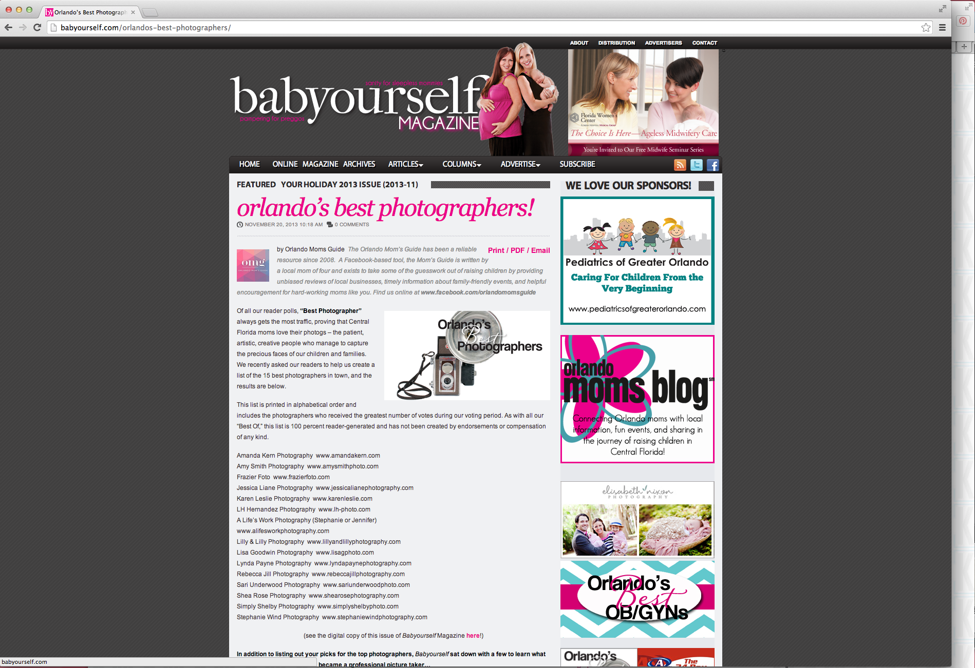 Babyourself Magazine Orlando’s Best Photographers 2013 | Sari Underwood Photography