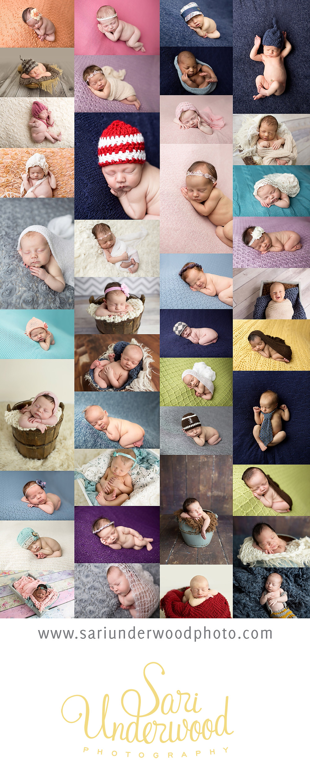 a collage of the newborns photographed by Sari Underwood in 2013