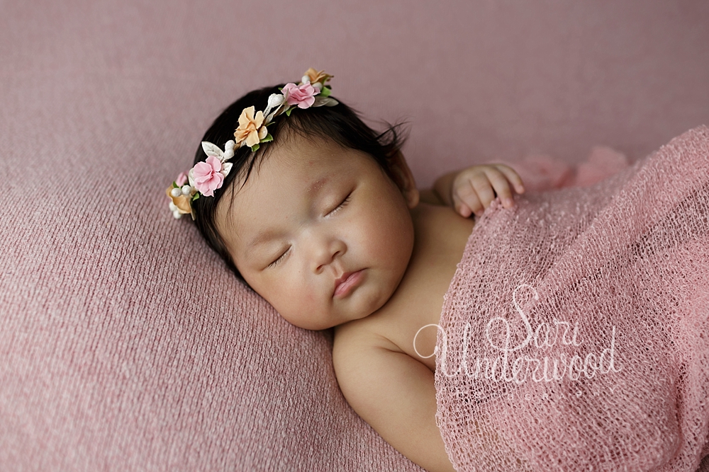 Gorgeous 3 month old baby girl wearing floral crown