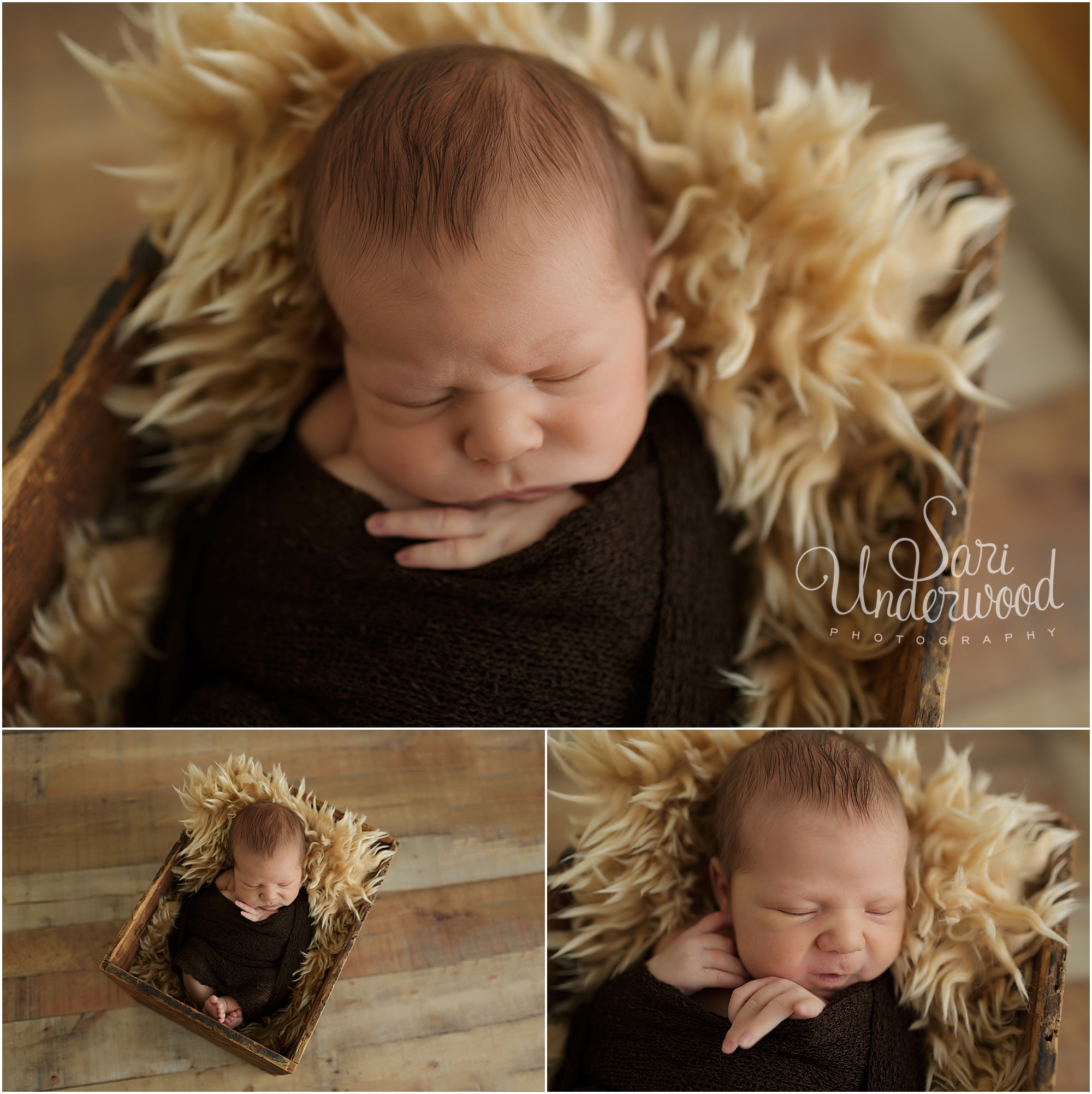 newborn baby boy posed in a box